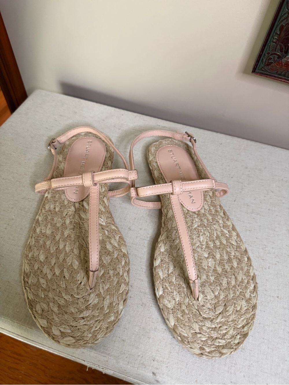 Stuart Weitzman Pale Pink Leather Espadrille Sandals - Picture 2 of 5